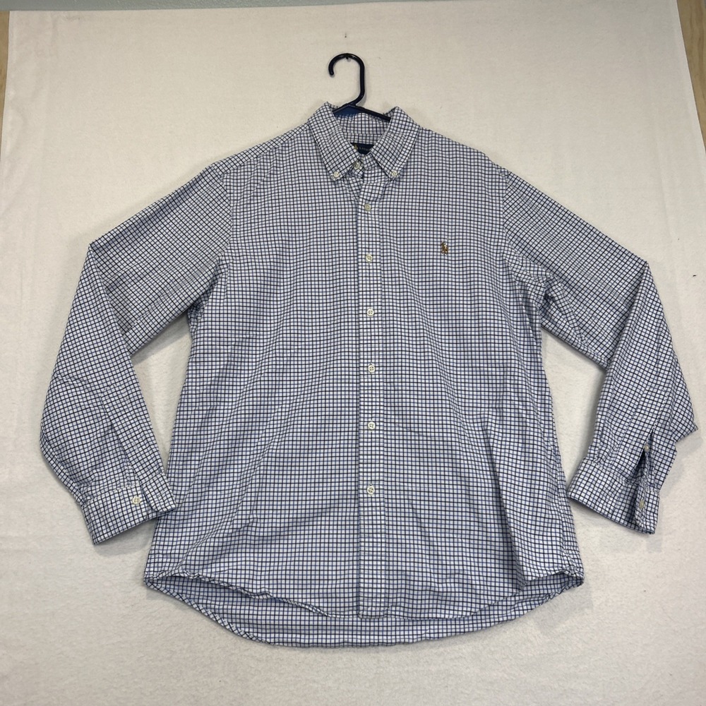 Ralph Lauren Shirt Mens Large Blue Plaid Long Sleeve Button Down Flesh Pony